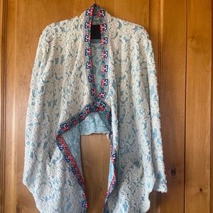 BIYA Size  M ....Embroidered Knit Open front Wrap /Pancho/Very Boho Chic